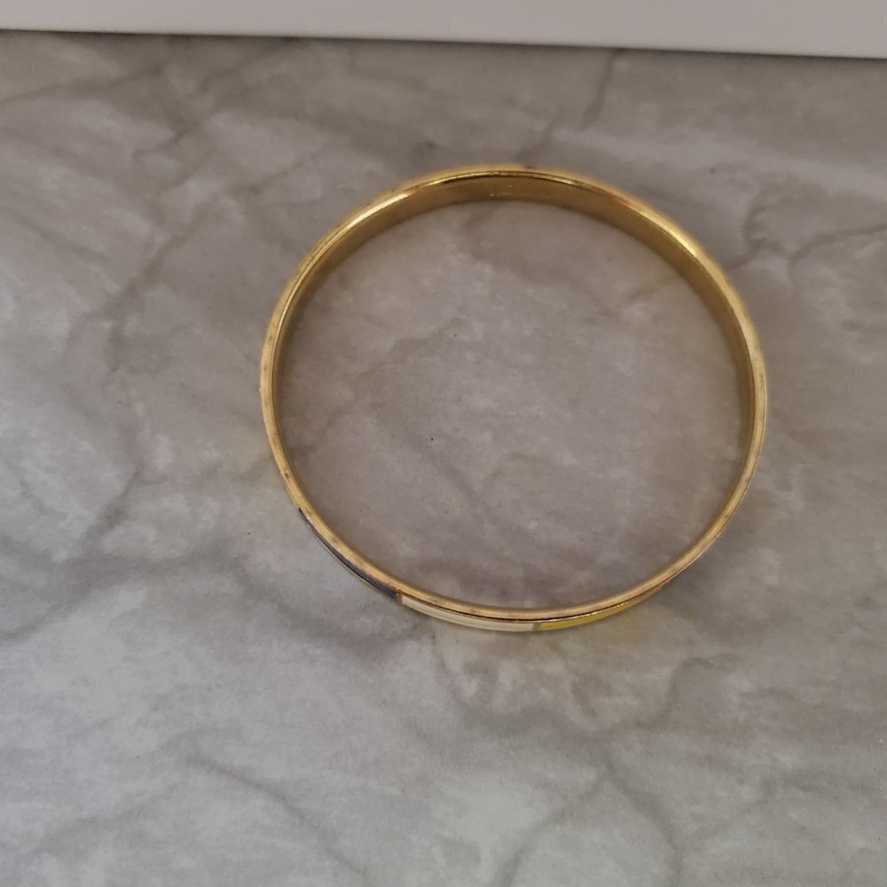 💛 Vintage Y2k 00s 2000's J.CreYellow Cream Blue Enamel Bangle Bracelet 💛 - Picture 5 of 8